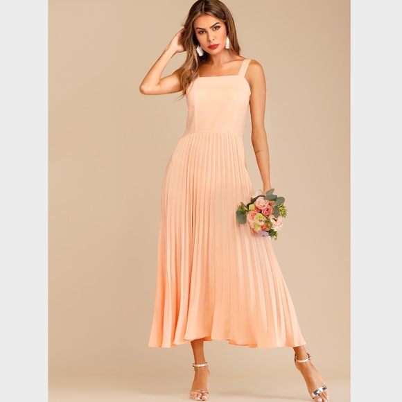 Rouge! Dresses & Skirts - Salmon Pink Pleated Fit and Flared Long Dress